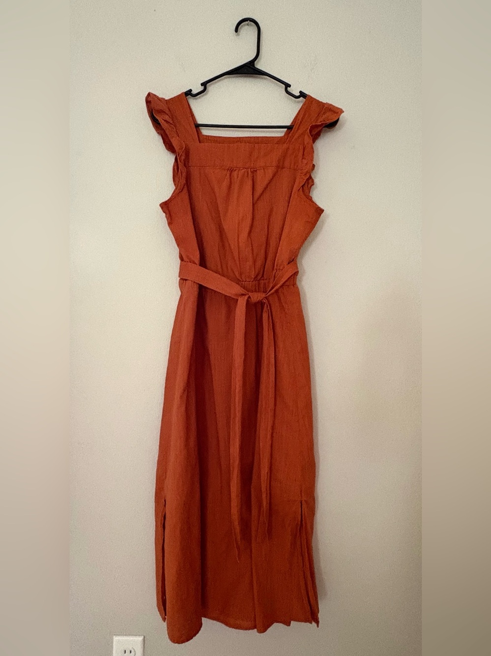 Universal Thread 100% Cotton Rust Orange Ruffle Midi Dress Cottagecore Boho M